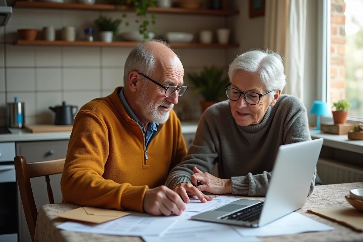Couple de seniors consultant leur éligibilité à une aide de 400 euros proposée par leur mairie en 2024