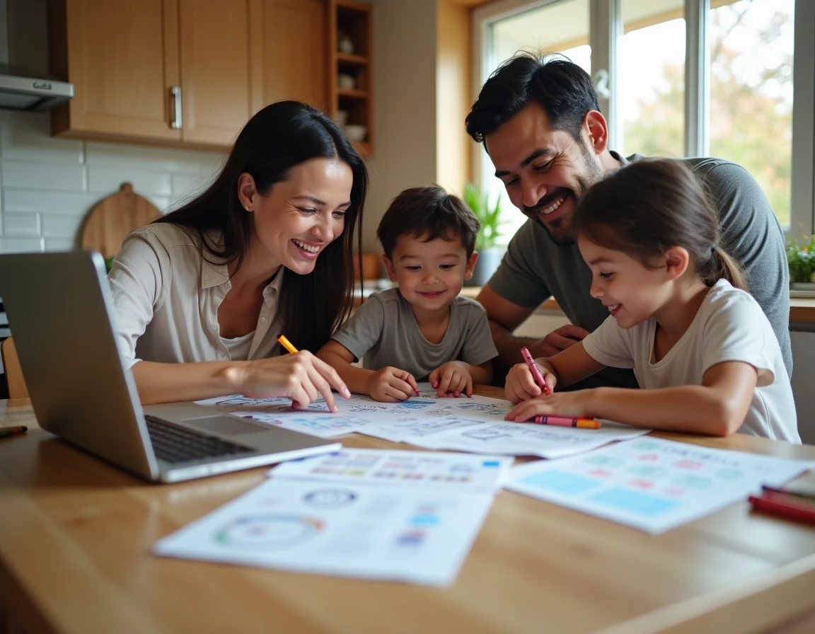 Famille utilisant des ressources numériques pour accéder aux services d'accompagnement familiaux