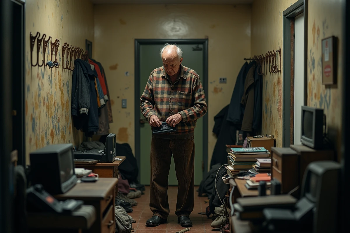 Homme âgé dans un couloir rempli d