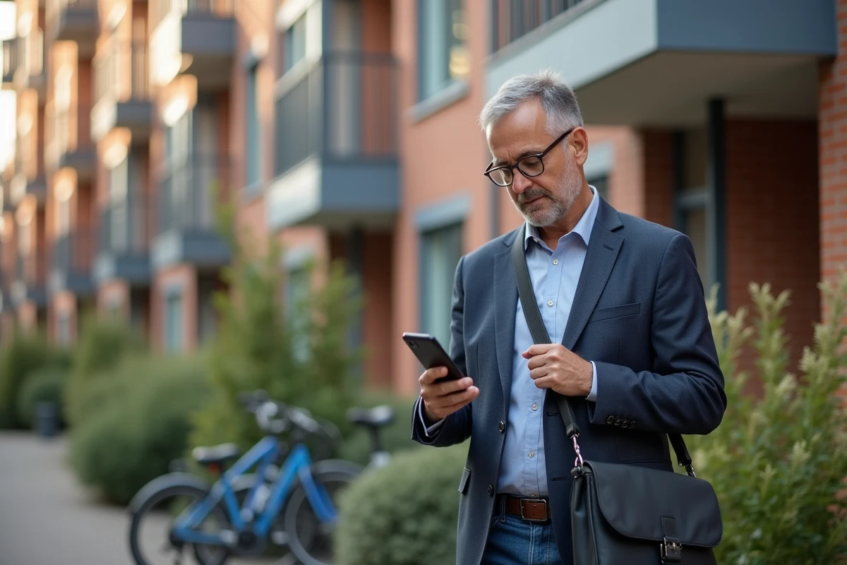 Homme regardant une annonce immobiliere à l
