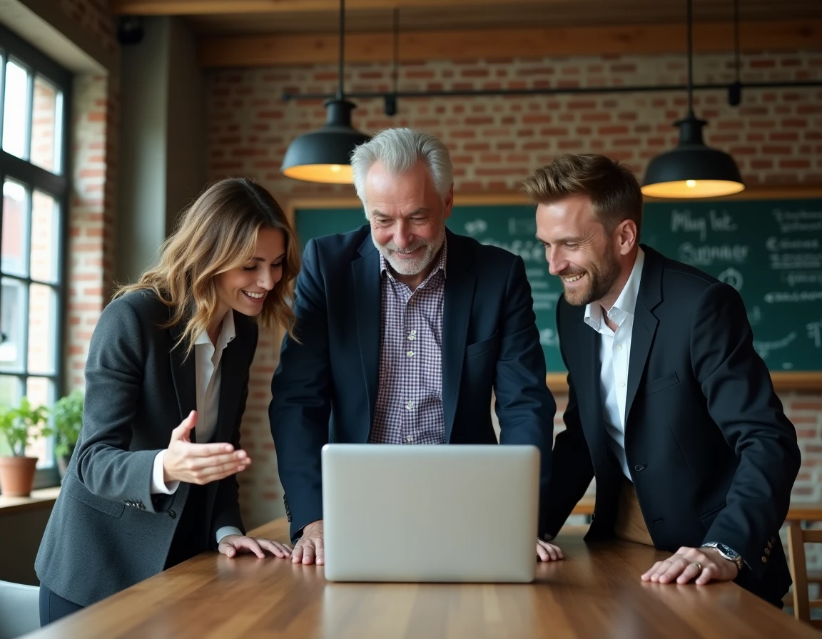 Groupe de professionnels en réunion dans un espace de coworking à Caen autour de données économiques régionales